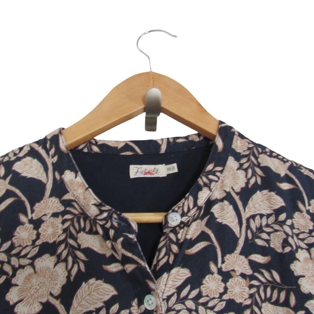 Faherty Savoie Floral Jumpsuit Linen Blend Navy Long Sleeve XS Drawcord Comfort - Picture 3 of 12